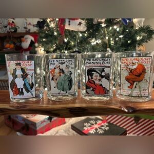 Norman Rockwell Christmas Glass Tumblers - Set of 4